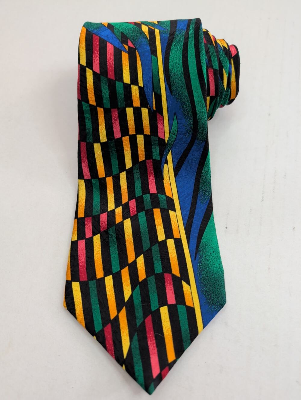 VTG 90s Rush Limbaugh No Boundaries 1996 100% Silk Tie Bold Geometric GOLD CHAIN